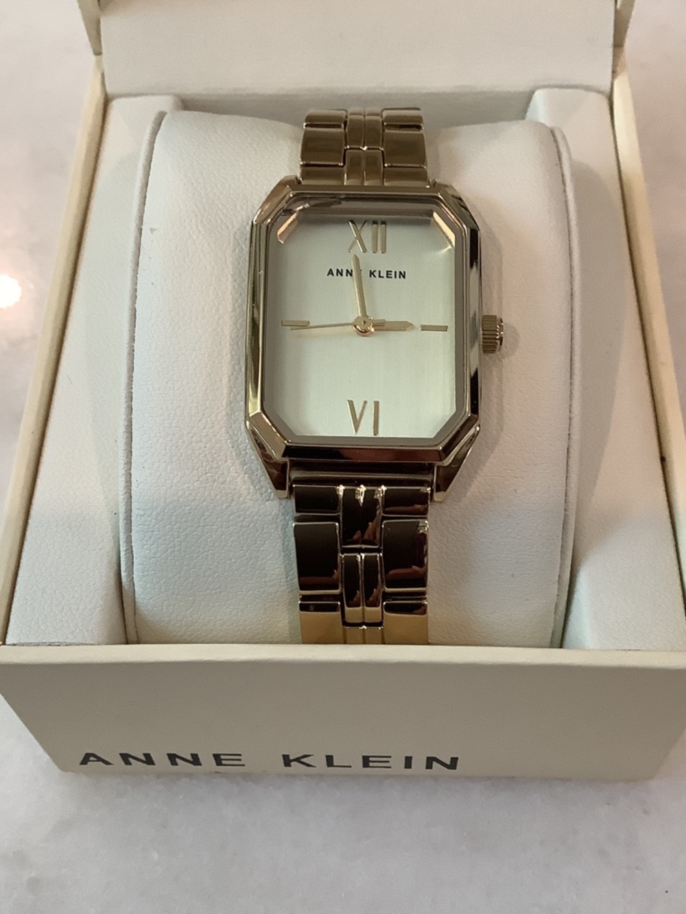 Anne Klein Gold Tone Octagonal Metal Bracelet Watch with White Dial, Brand New